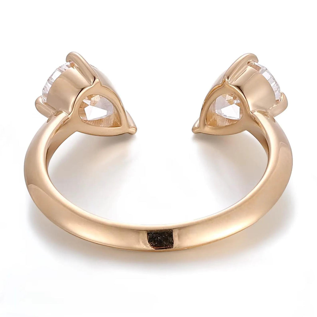 1.00CTW Pear Cut Lab Grown Diamond Open Cuff Ring | Toi et Moi 14K Gold
