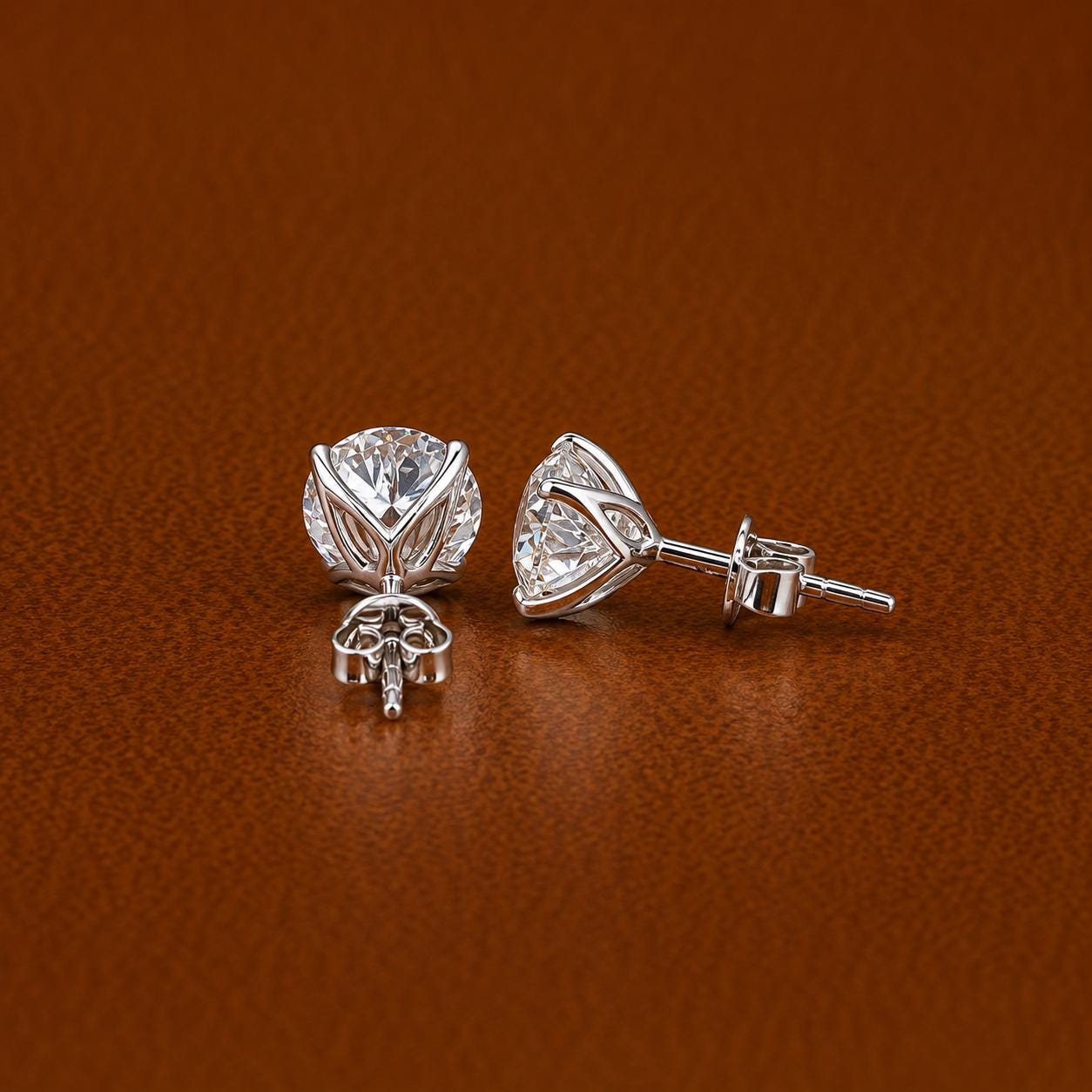 IGI Certified Lab Grown Diamond Stud Earrings, 14K Solid Gold Solitaire, Round Cut, Classic