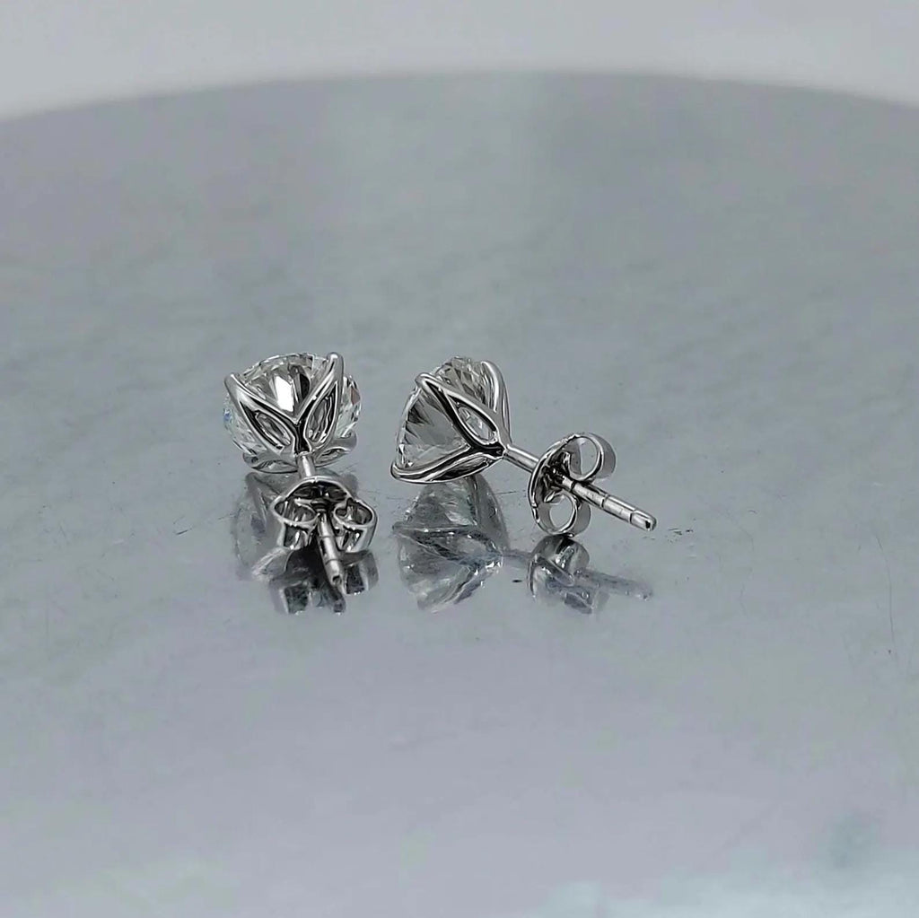 IGI Certified Lab Grown Diamond Stud Earrings, 14K Solid Gold Solitaire, Round Cut, Classic