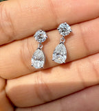 3CTW Lab Grown Diamond Drop Earrings | Round Pear Dangle 14K Gold