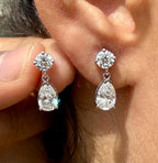 3CTW Lab Grown Diamond Drop Earrings | Round Pear Dangle 14K Gold