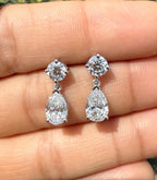3CTW Lab Grown Diamond Drop Earrings | Round Pear Dangle 14K Gold
