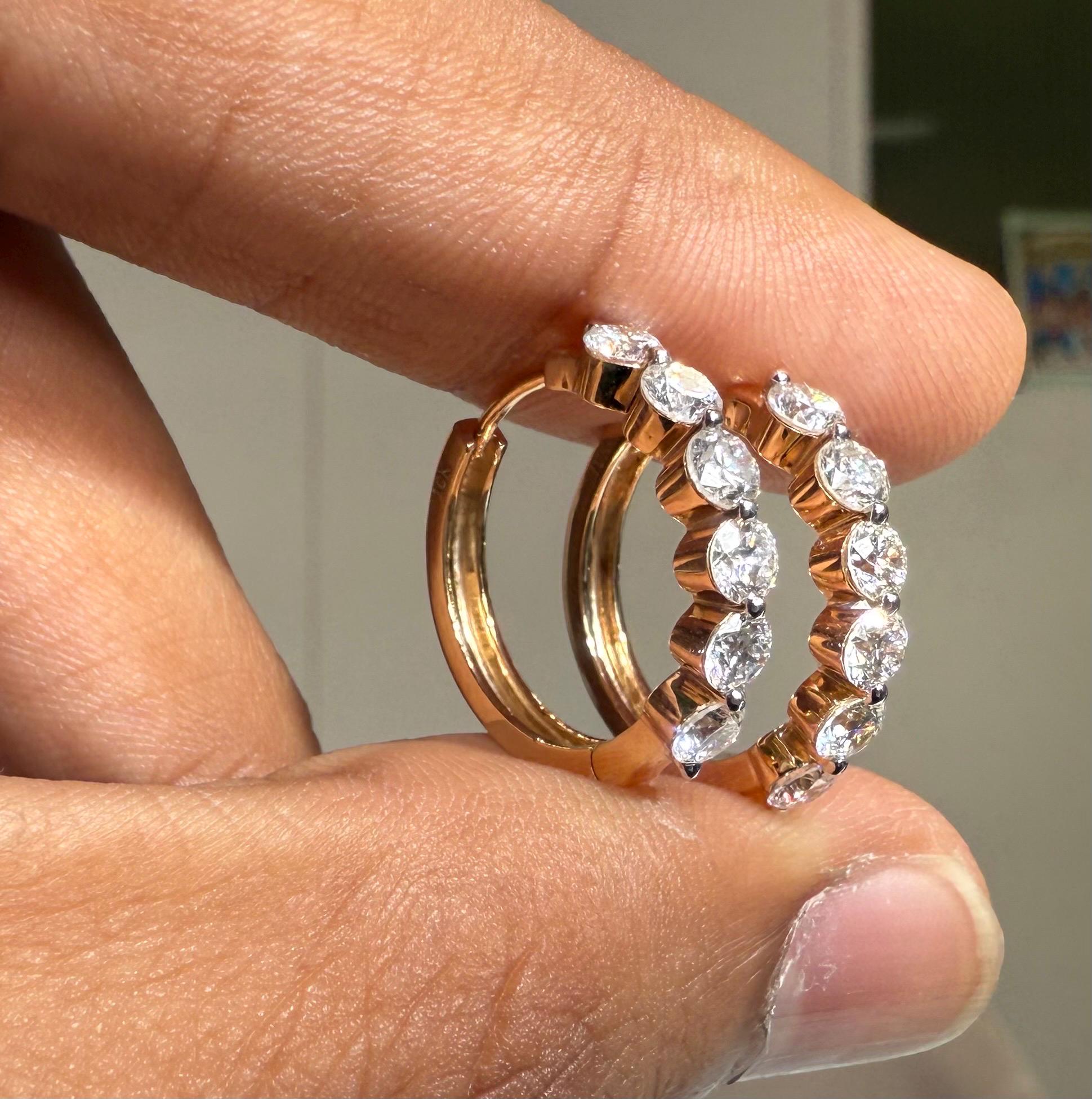 1.60CTW Lab Grown Diamond Hoop Earrings | Shared Prong Bubble Hoops | 14K Solid Gold