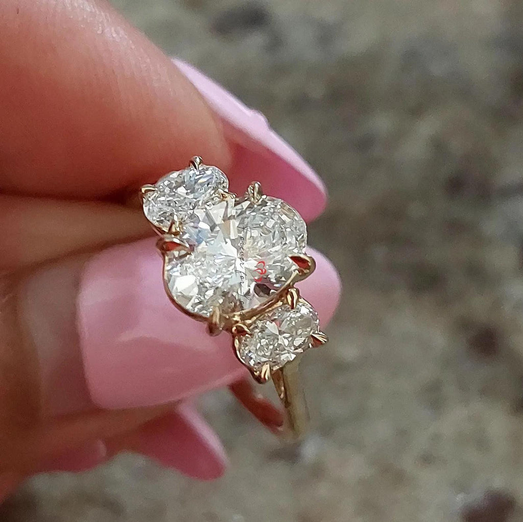 3CTW Three Stone Lab Grown Diamond Engagement Ring | 14K Solid Gold | IGI Certified