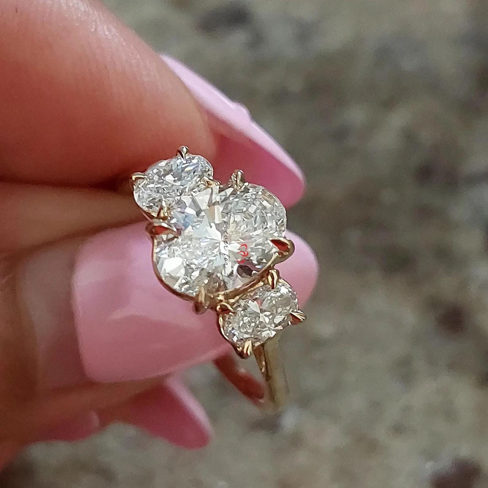 3CTW Three Stone Lab Grown Diamond Engagement Ring | 14K Solid Gold | IGI Certified