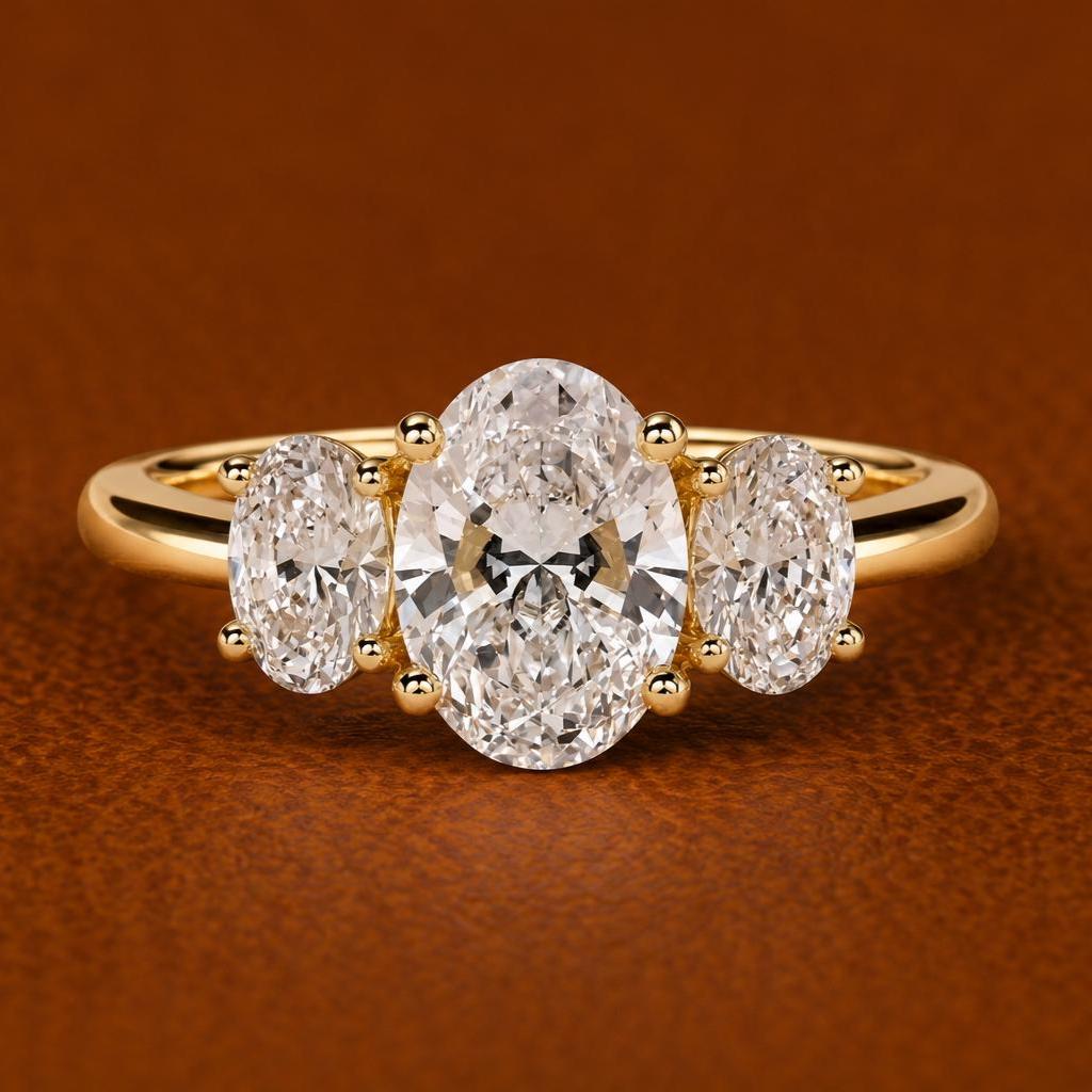 3CTW Three Stone Lab Grown Diamond Engagement Ring | 14K Solid Gold | IGI Certified