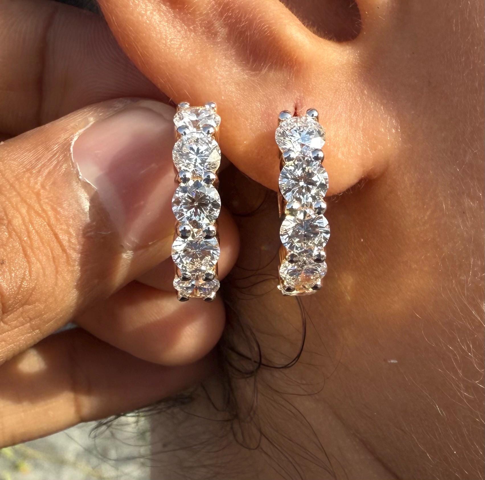 5CTW Lab Grown Diamond Hoop Earrings | Shared Prong Diamond Hoops | 14K Solid Gold