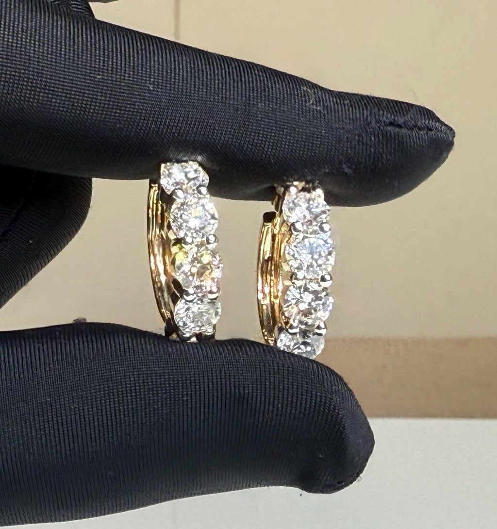 5CTW Lab Grown Diamond Hoop Earrings | Shared Prong Diamond Hoops | 14K Solid Gold