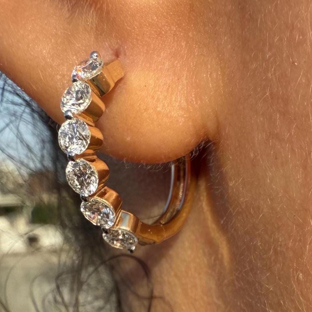 1.60CTW Lab Grown Diamond Hoop Earrings | Shared Prong Bubble Hoops | 14K Solid Gold