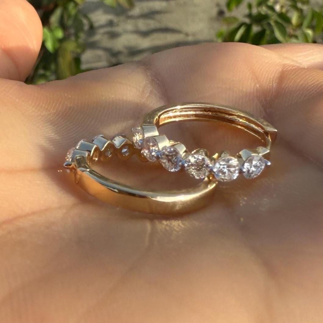 1.60CTW Lab Grown Diamond Hoop Earrings | Shared Prong Bubble Hoops | 14K Solid Gold