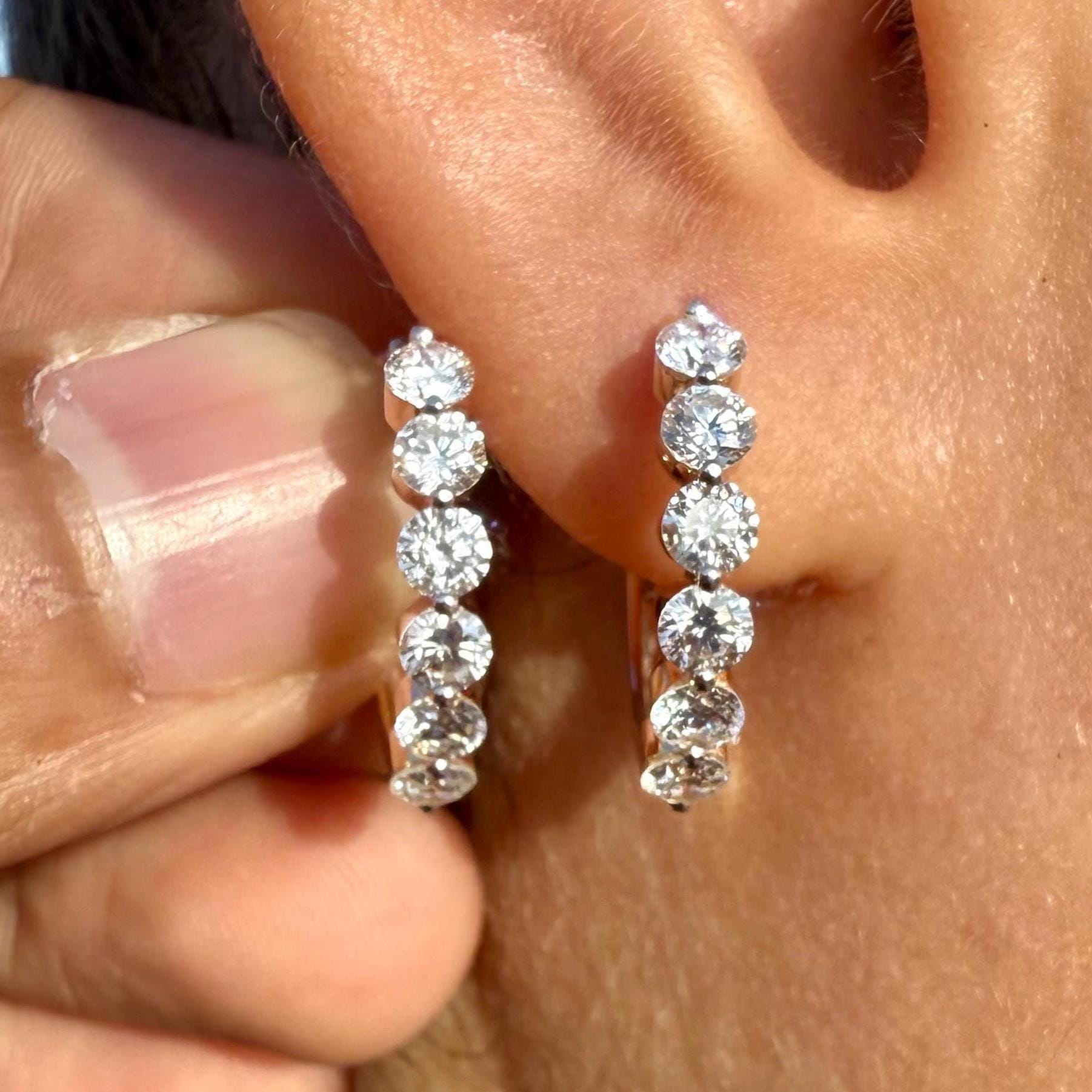 1.60CTW Lab Grown Diamond Hoop Earrings | Shared Prong Bubble Hoops | 14K Solid Gold