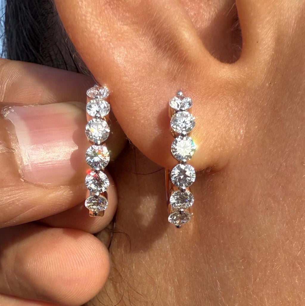 1.60CTW Lab Grown Diamond Hoop Earrings | Shared Prong Bubble Hoops | 14K Solid Gold