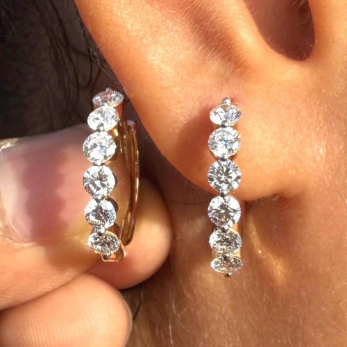1.60CTW Lab Grown Diamond Hoop Earrings | Shared Prong Bubble Hoops | 14K Solid Gold