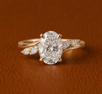 Oval Lab Grown Diamond Engagement Ring | Marquise Side Stones | 14K Gold | IGI Certified