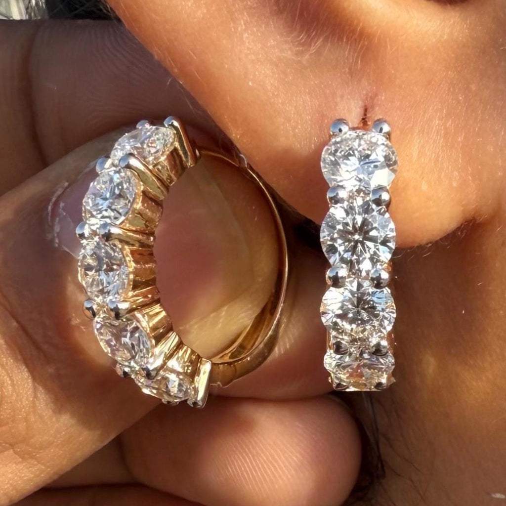 5CTW Lab Grown Diamond Hoop Earrings | Shared Prong Diamond Hoops | 14K Solid Gold