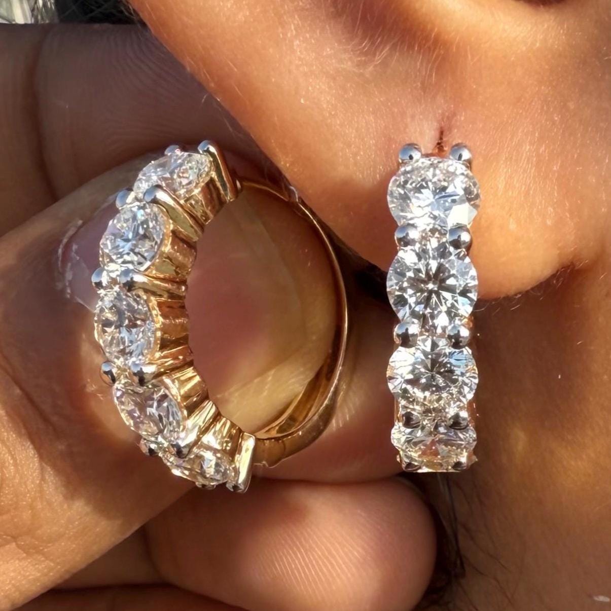 5CTW Lab Grown Diamond Hoop Earrings | Shared Prong Diamond Hoops | 14K Solid Gold