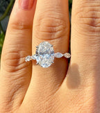 Oval Lab Grown Diamond Engagement Ring | Marquise Side Stones, 14K Gold