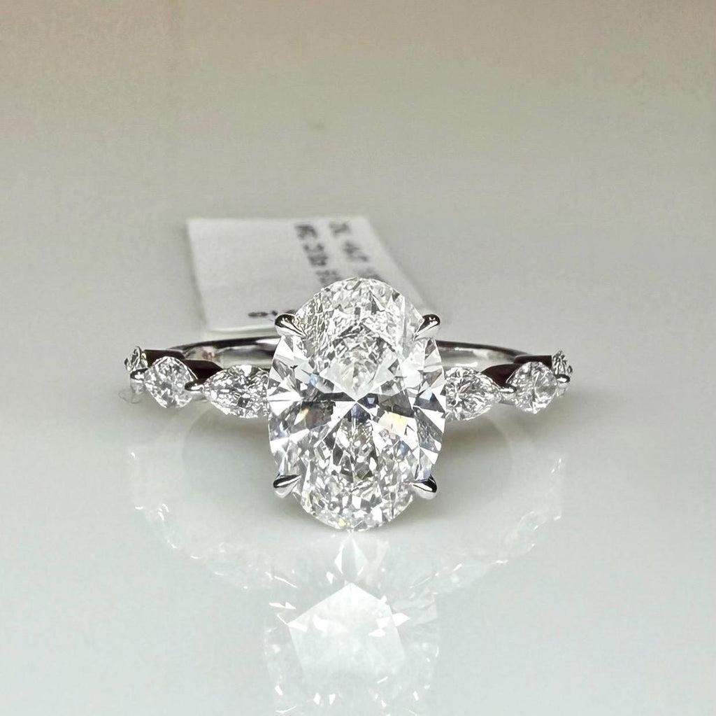 Oval Lab Grown Diamond Engagement Ring | Marquise Side Stones, 14K Gold