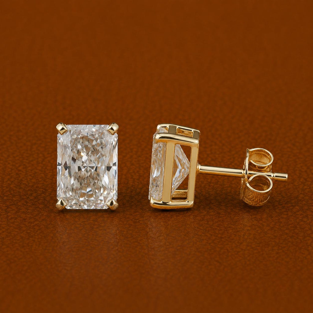 Radiant Cut Lab Grown Diamond Stud Earrings | 14K Solid Gold, IGI Certified