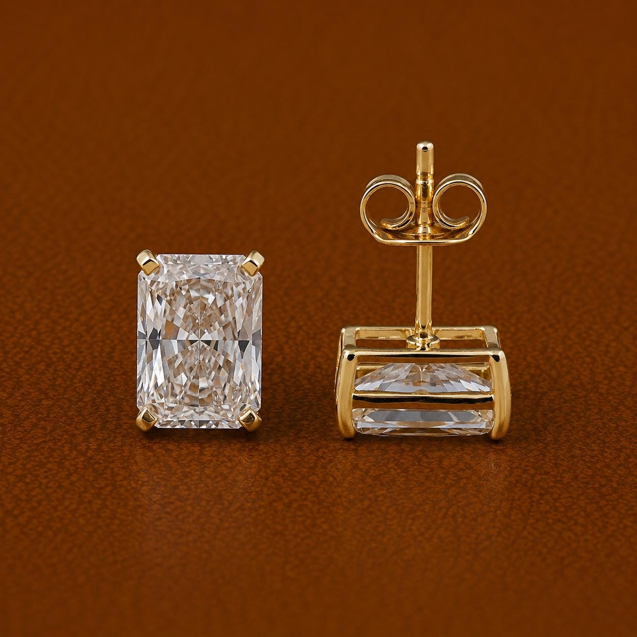 Radiant Cut Lab Grown Diamond Stud Earrings | 14K Solid Gold, IGI Certified