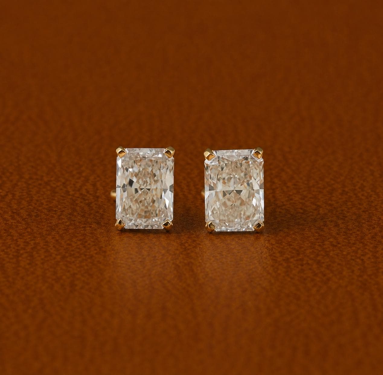 Radiant Cut Lab Grown Diamond Stud Earrings | 14K Solid Gold, IGI Certified