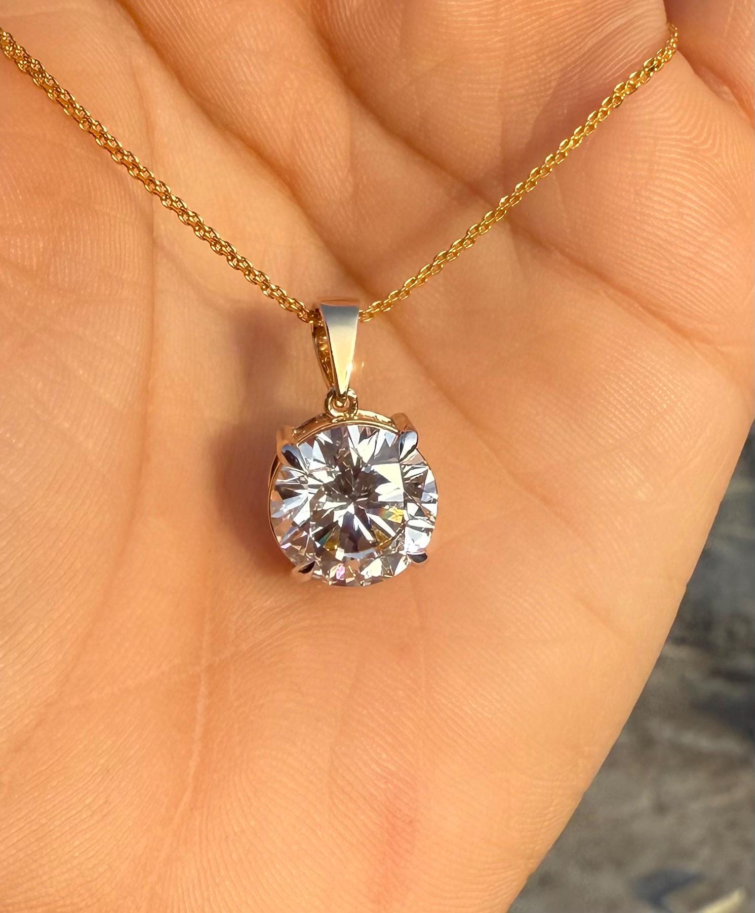 5CT Round Lab Grown Diamond Solitaire Pendant | 14K Solid Gold IGI Certified E VS
