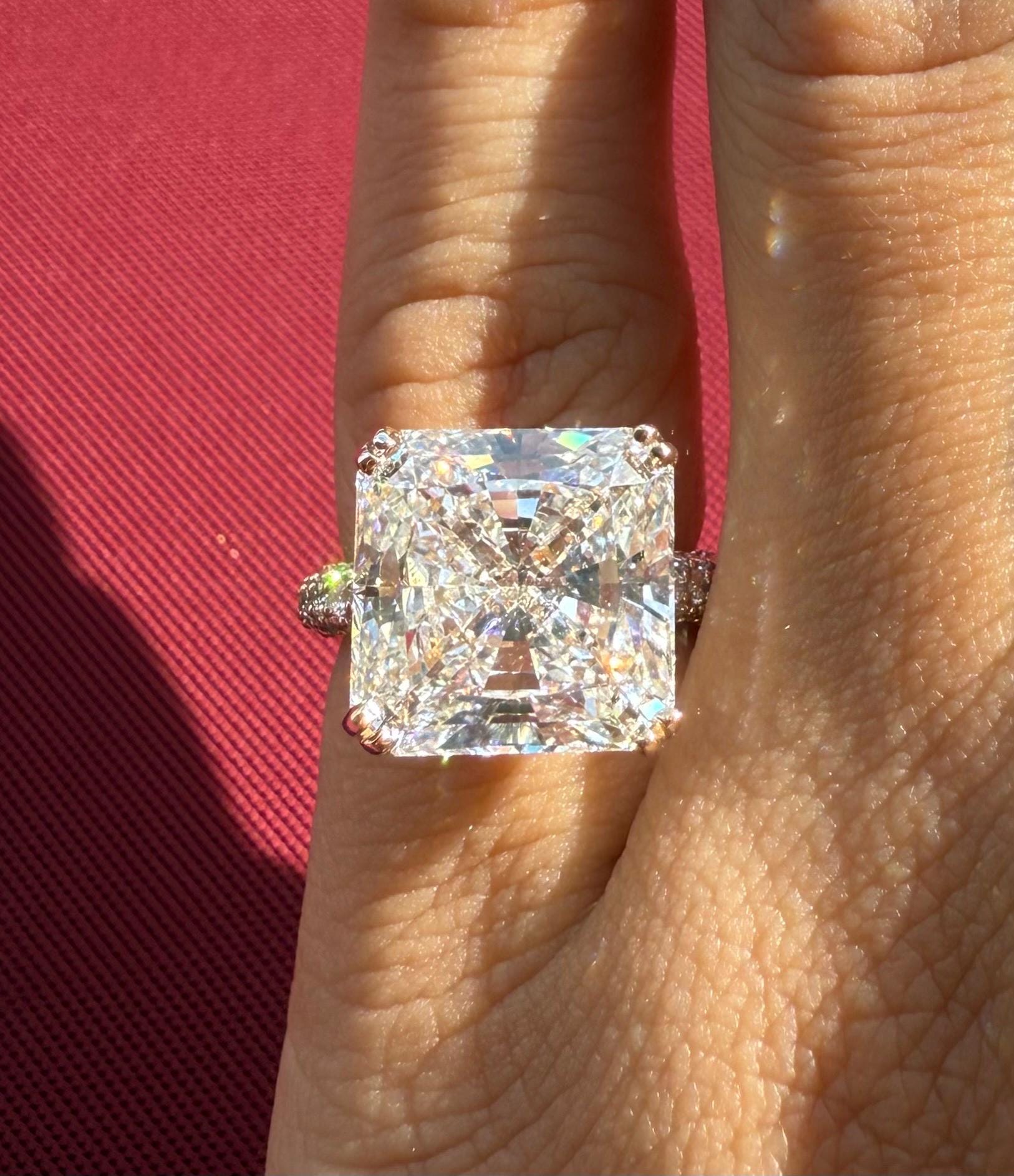10CT Square Radiant Cut Lab Grown Diamond Engagement Ring | 14K Gold, E VS Clarity