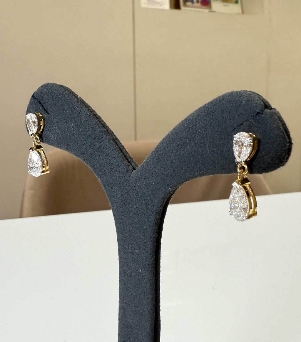 3CTW Pear Lab Grown Diamond Dangle Earrings | 14K Gold Bridal Jewelry