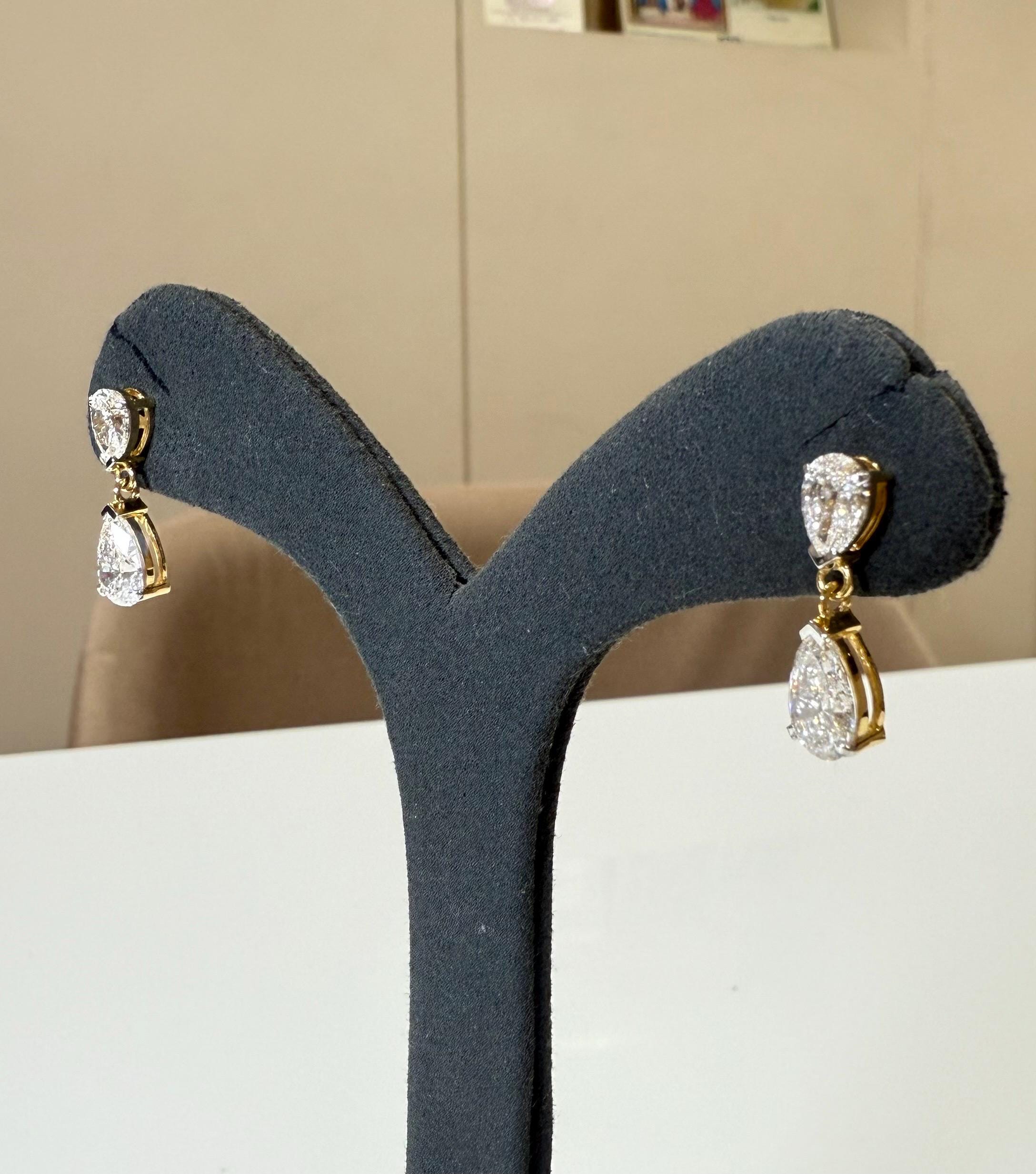 3CTW Pear Lab Grown Diamond Dangle Earrings | 14K Gold Bridal Jewelry