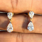 3CTW Pear Lab Grown Diamond Dangle Earrings | 14K Gold Bridal Jewelry