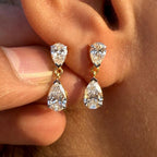 3CTW Pear Lab Grown Diamond Dangle Earrings | 14K Gold Bridal Jewelry