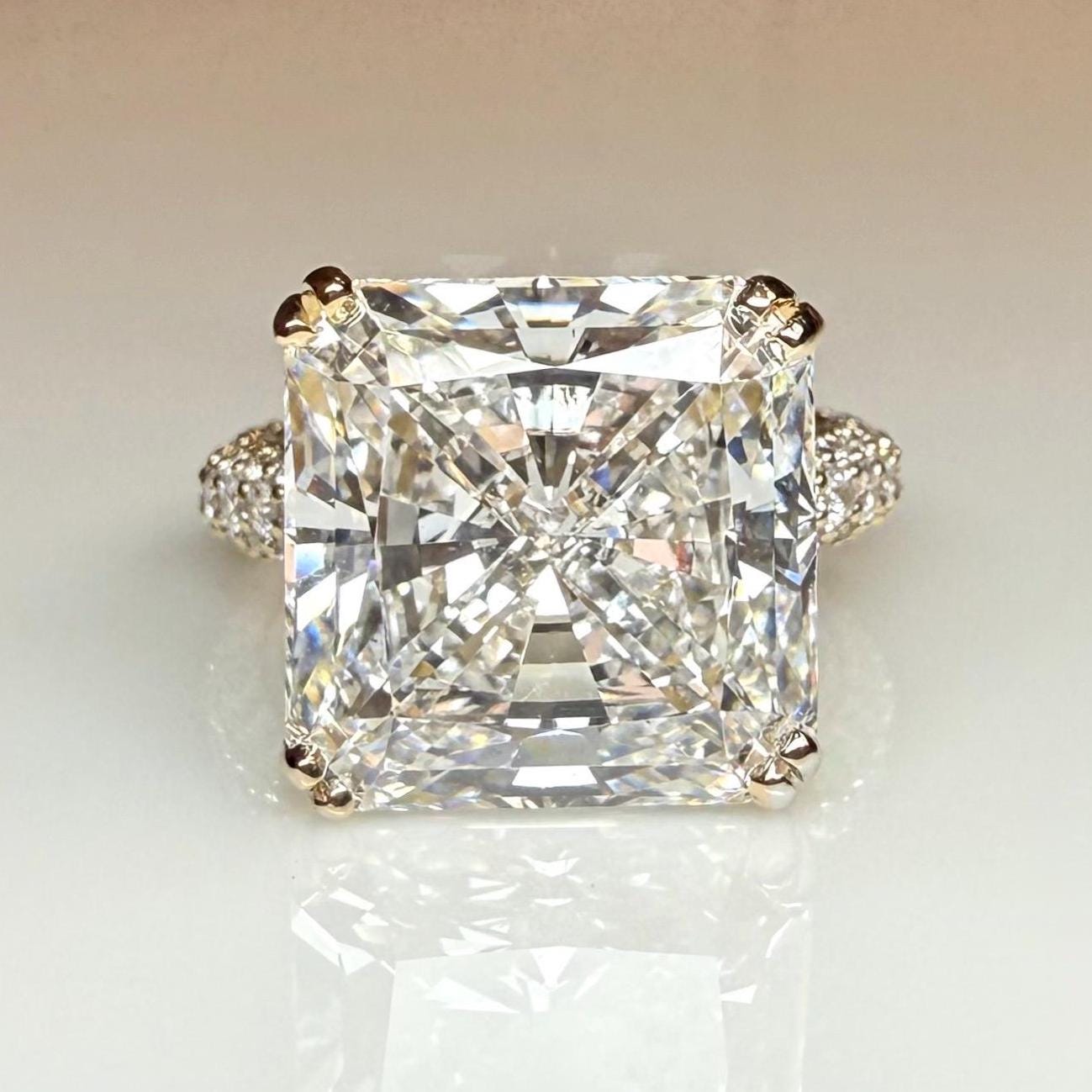 10CT Square Radiant Cut Lab Grown Diamond Engagement Ring | 14K Gold, E VS Clarity