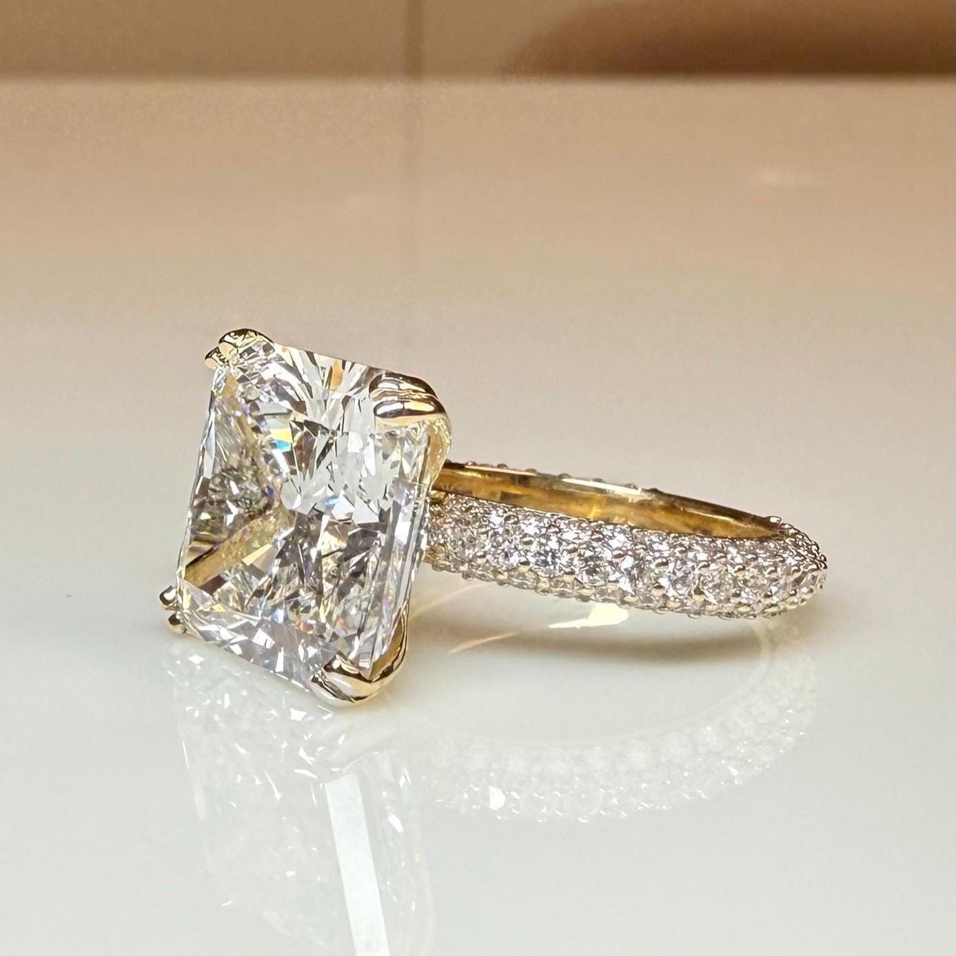10CT Square Radiant Cut Lab Grown Diamond Engagement Ring | 14K Gold, E VS Clarity