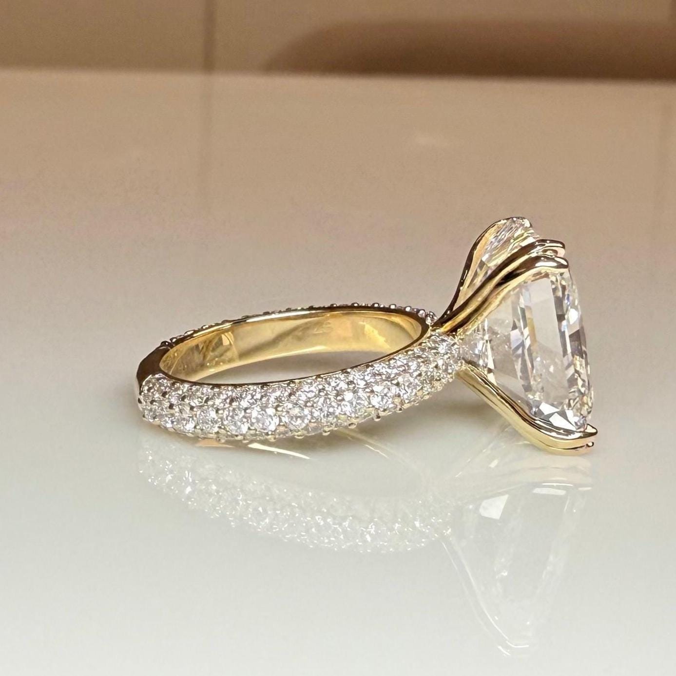 10CT Square Radiant Cut Lab Grown Diamond Engagement Ring | 14K Gold, E VS Clarity
