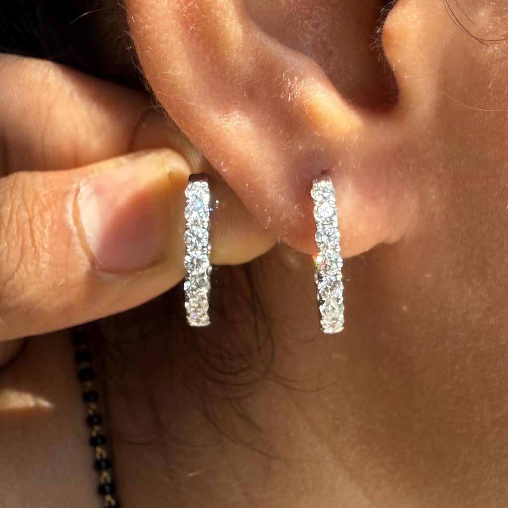 1.70CTW Lab Grown Diamond Hoop Earrings | 14K Solid Gold Inside Out Hoops | SGL Certified