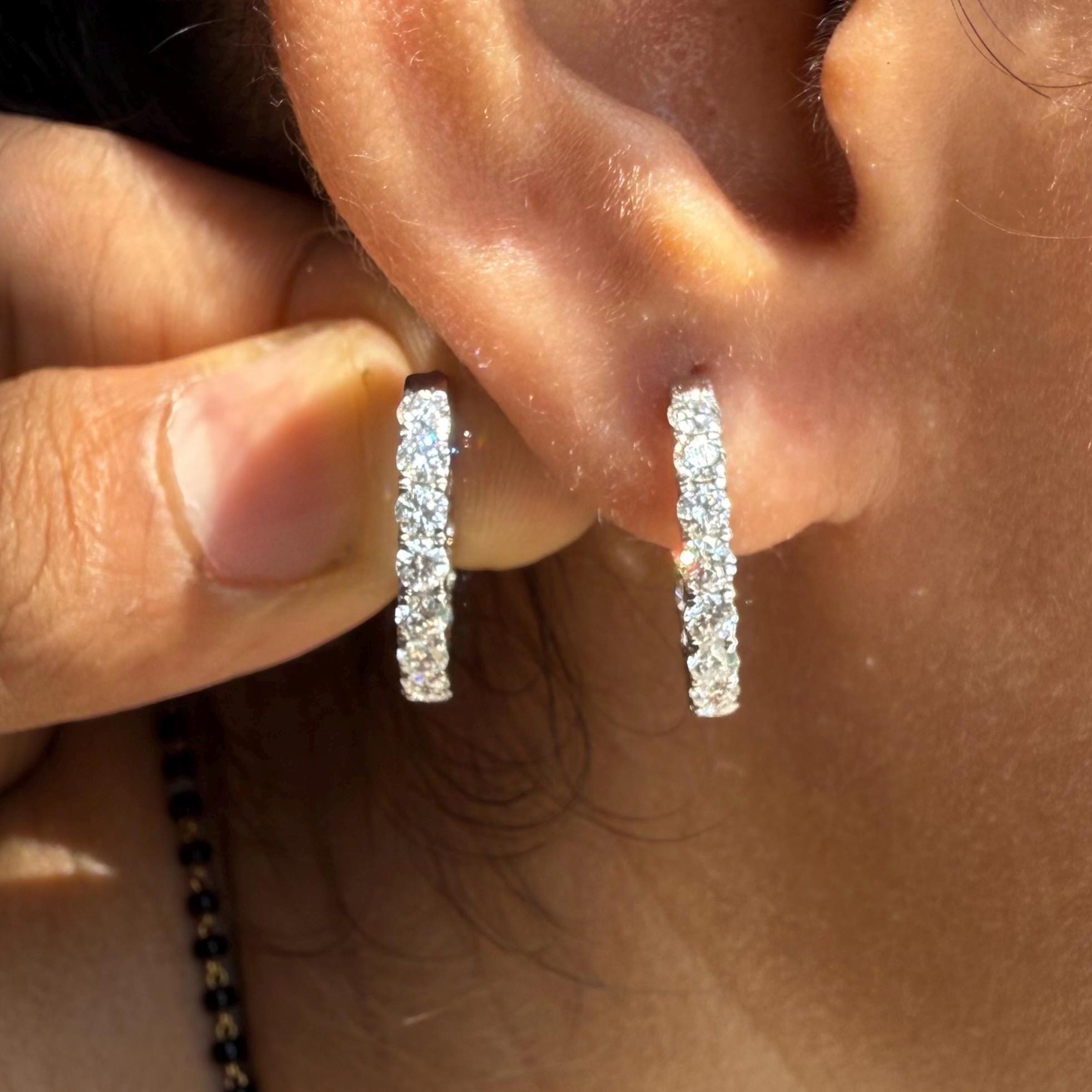 1.70CTW Lab Grown Diamond Hoop Earrings | 14K Solid Gold Inside Out Hoops | SGL Certified