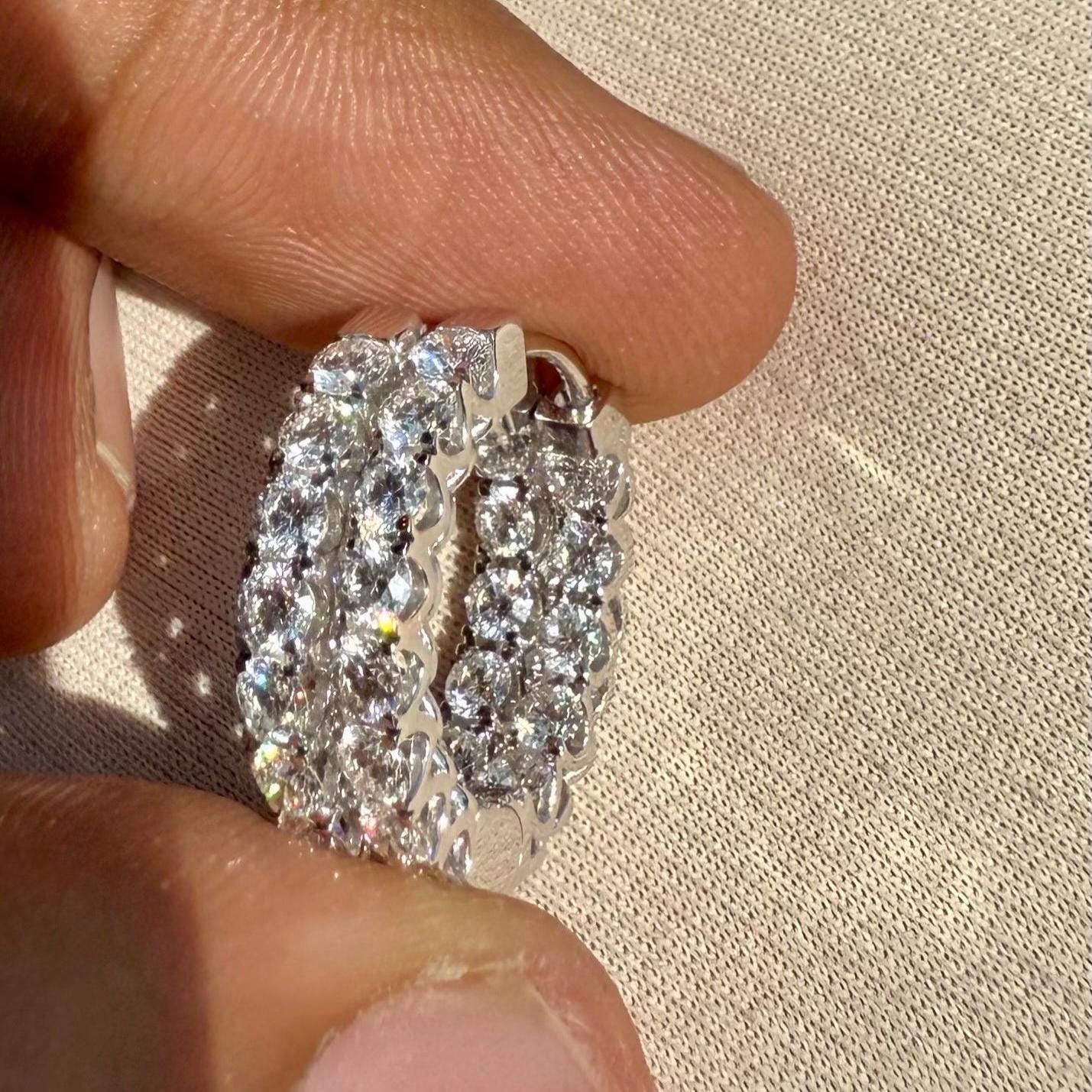 1.70CTW Lab Grown Diamond Hoop Earrings | 14K Solid Gold Inside Out Hoops | SGL Certified