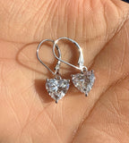 14K Solid Gold Heart Lab Grown Diamond Dangle Earrings: IGI Certified