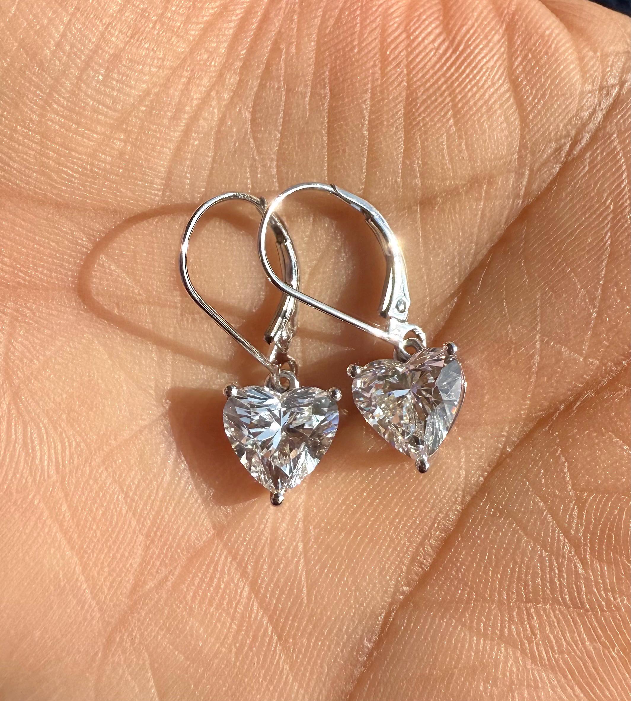 14K Solid Gold Heart Lab Grown Diamond Dangle Earrings: IGI Certified