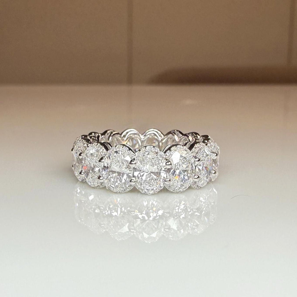 8CTW Oval Lab Grown Diamond Eternity Band | Hidden Halo Wedding Ring | 14K Solid Gold