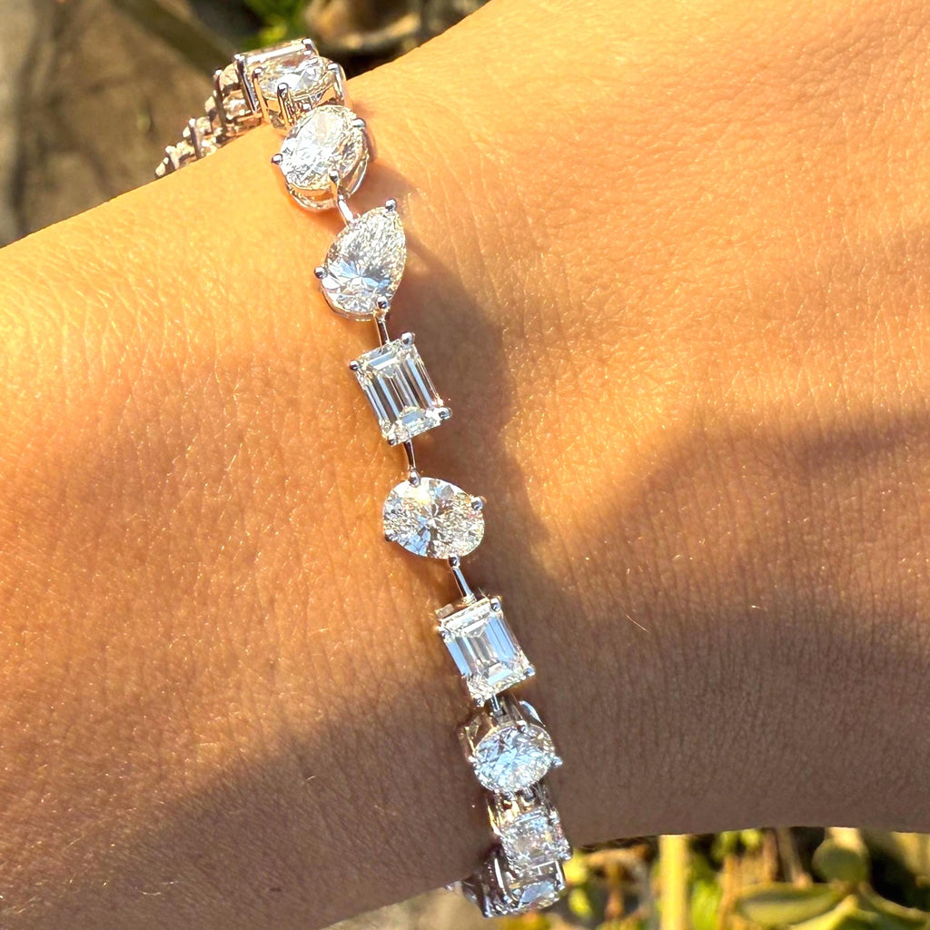 10CT Lab Grown Diamond Tennis Bracelet: 14K Gold Multi-Shape Certified Bracelet