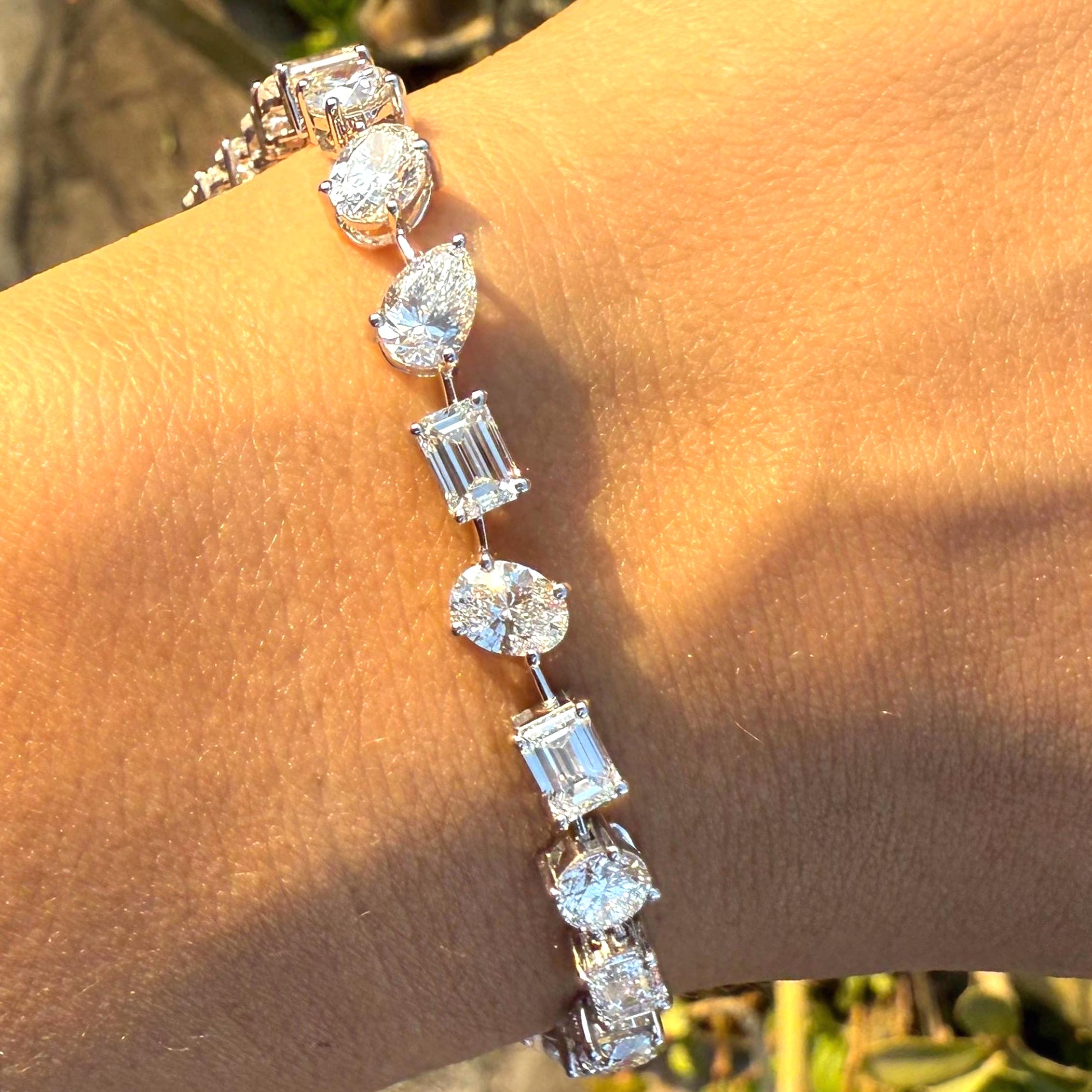 10CT Lab Grown Diamond Tennis Bracelet: 14K Gold Multi-Shape Certified Bracelet