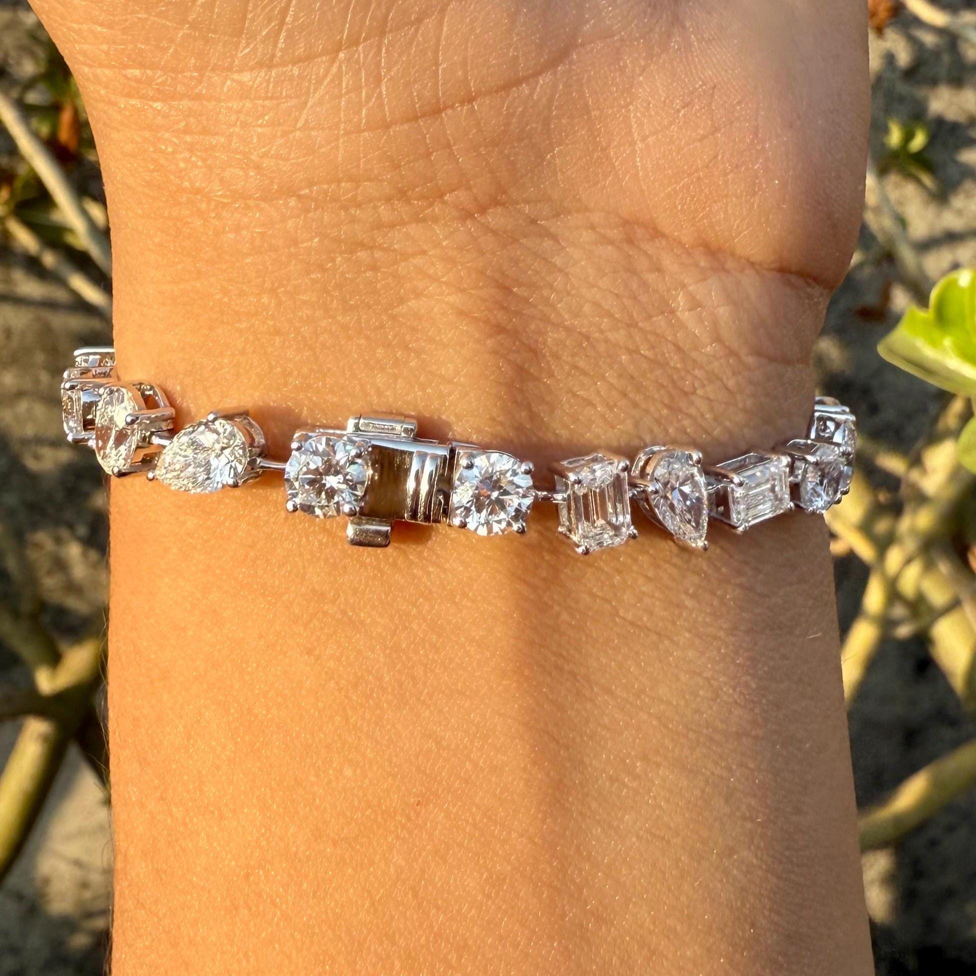 10CT Lab Grown Diamond Tennis Bracelet: 14K Gold Multi-Shape Certified Bracelet