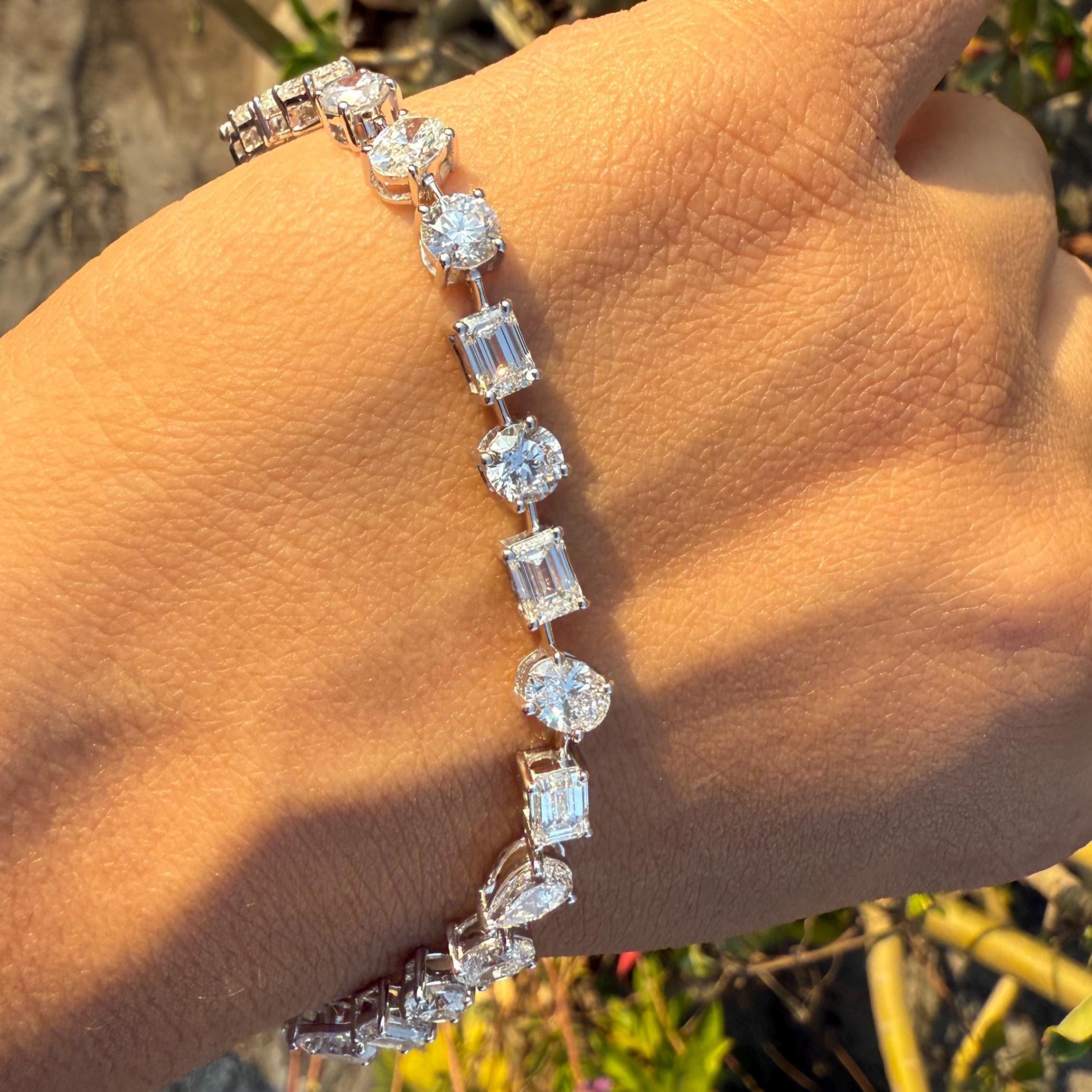 10CT Lab Grown Diamond Tennis Bracelet: 14K Gold Multi-Shape Certified Bracelet