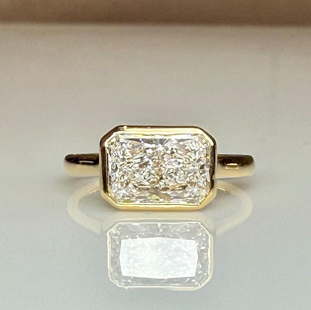 2CT Radiant Cut Lab Diamond East West Bezel Ring | 14K Solid Gold IGI Certified E VS