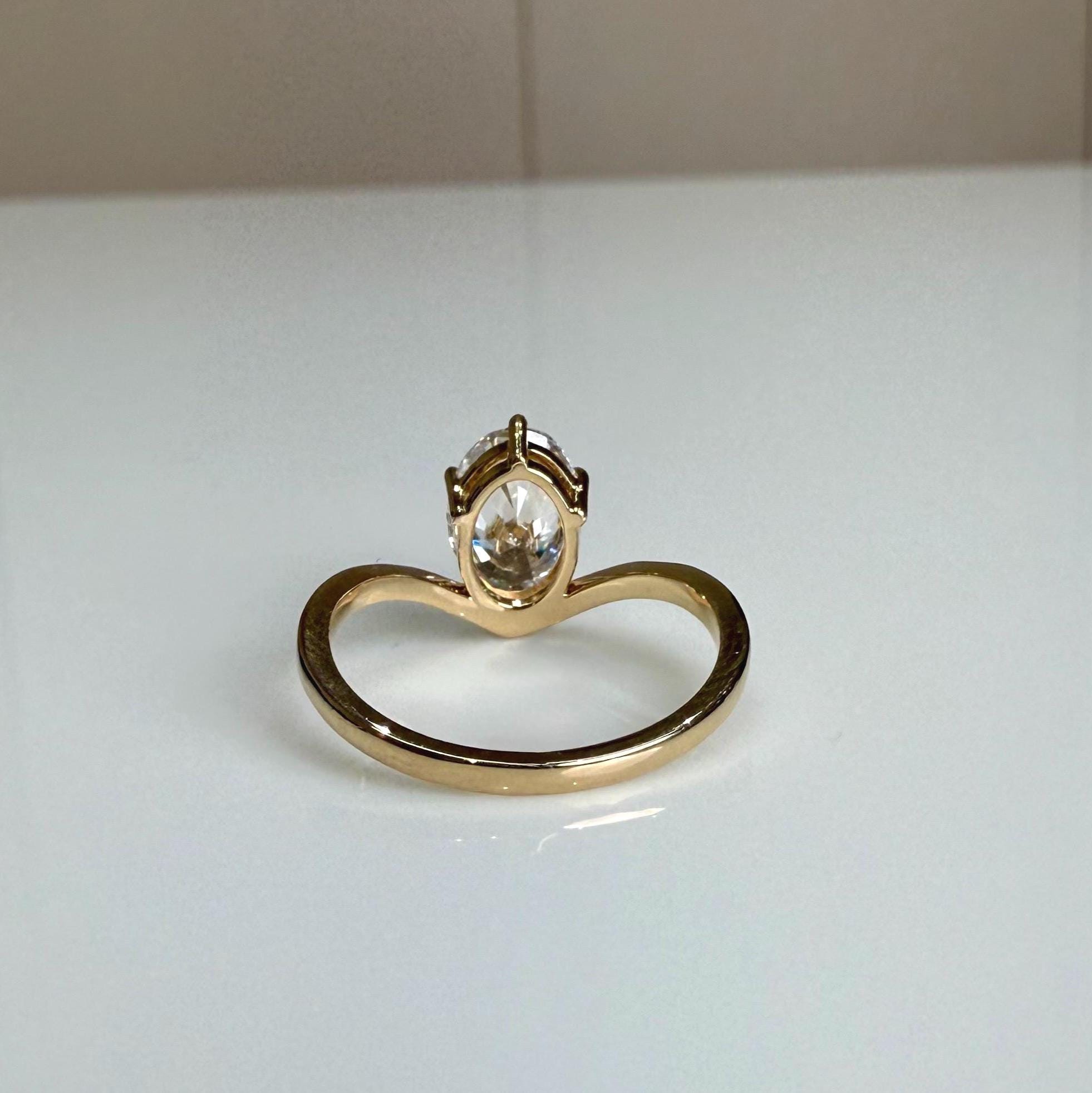 2CT Oval Lab Grown Diamond Engagement Ring | 14K Solid Gold V-Shank Solitaire | IGI Certified