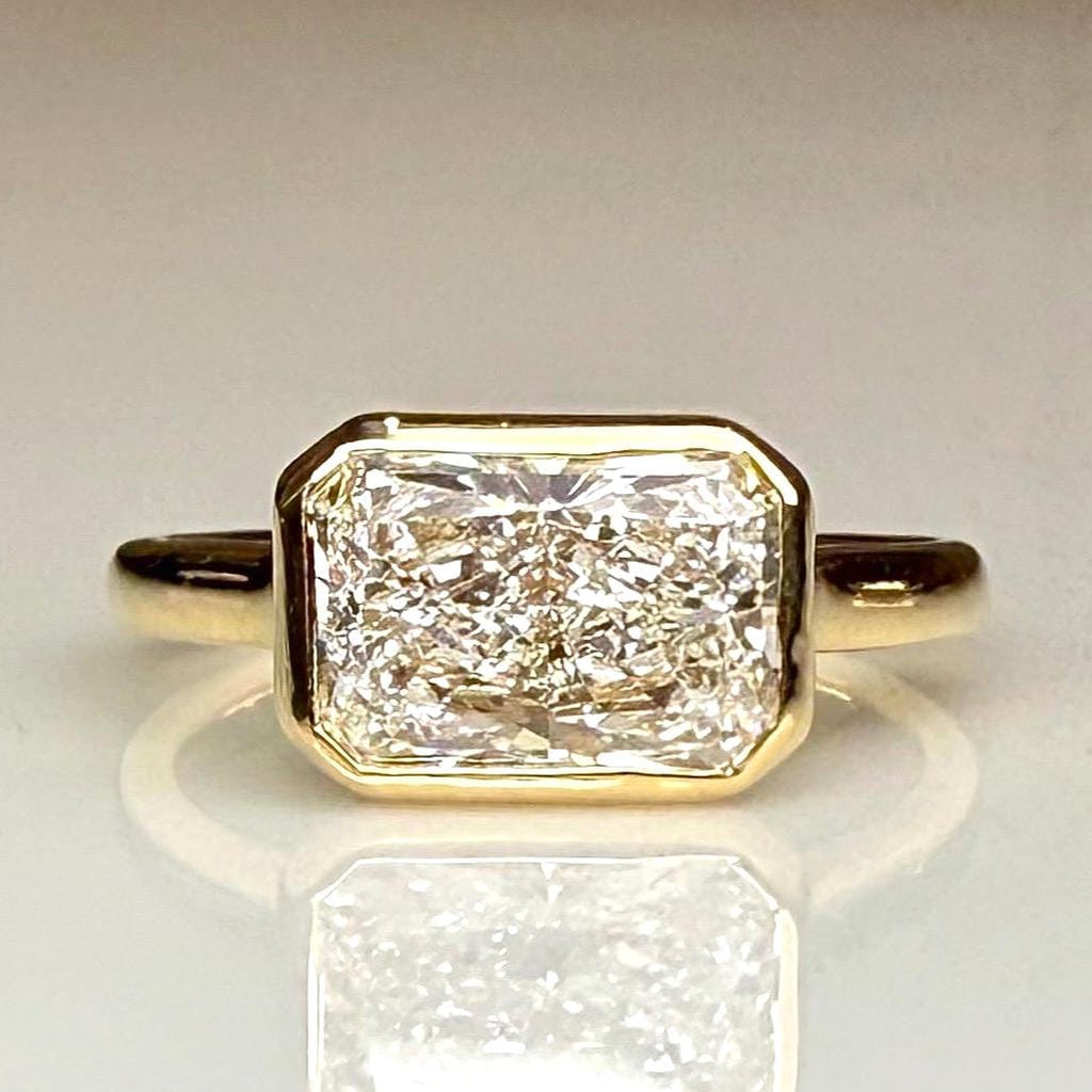 2CT Radiant Cut Lab Diamond East West Bezel Ring | 14K Solid Gold IGI Certified E VS