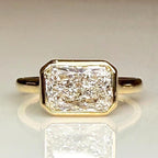 2CT Radiant Cut Lab Diamond East West Bezel Ring | 14K Solid Gold IGI Certified E VS