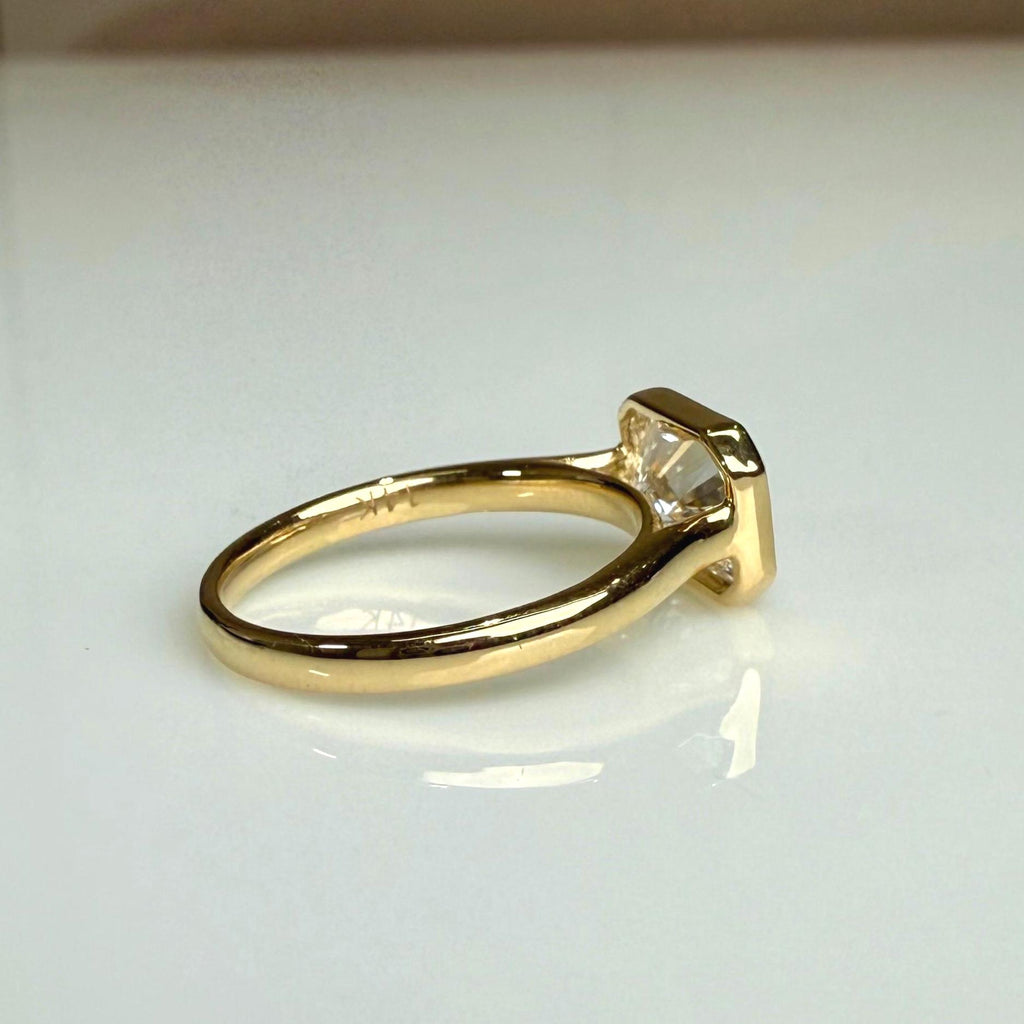2CT Radiant Cut Lab Diamond East West Bezel Ring | 14K Solid Gold IGI Certified E VS