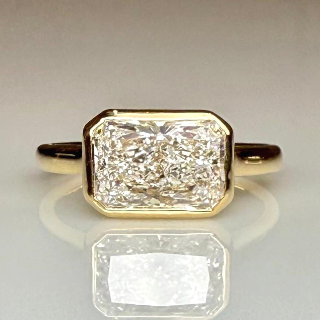 2CT Radiant Cut Lab Diamond East West Bezel Ring | 14K Solid Gold IGI Certified E VS
